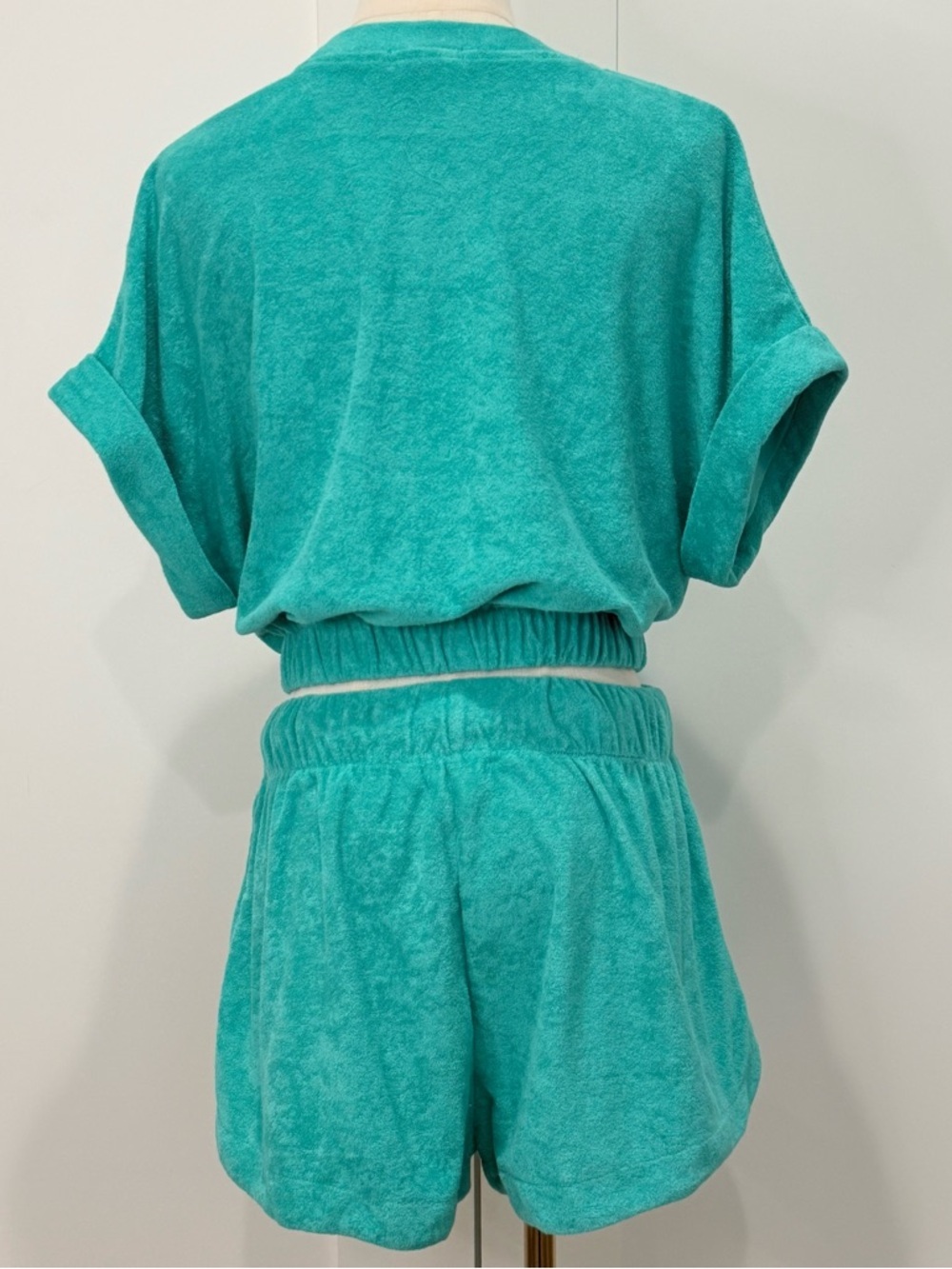 Elan Terry Cloth Matching Set Crop Top Shorts Teal Small Medium Beachy Resort - Picture 3 of 12